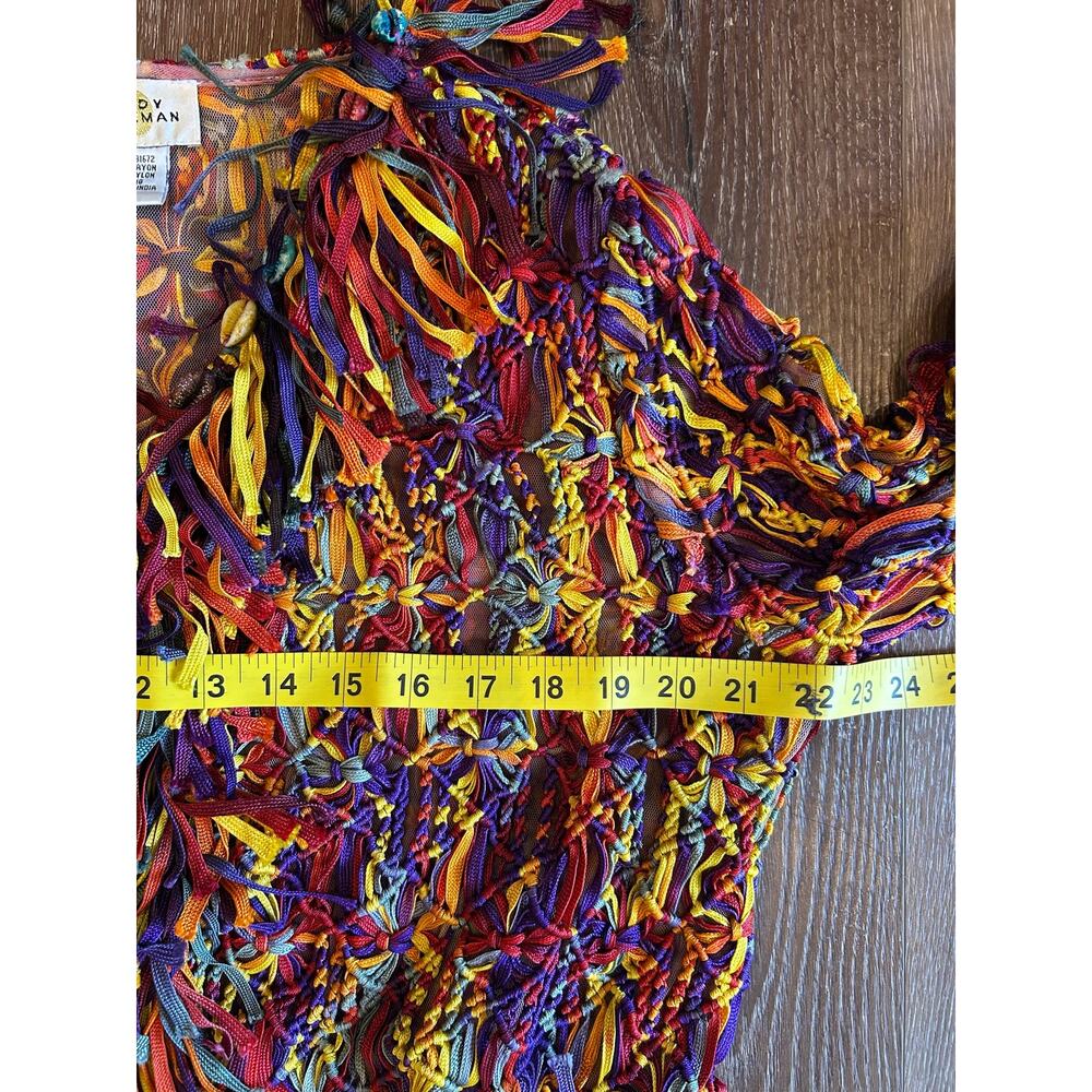 Sandy Starkman Fringe Ribbon Jacket Top Cowrie Shell Boho Festival Artwear L - Picture 8 of 9